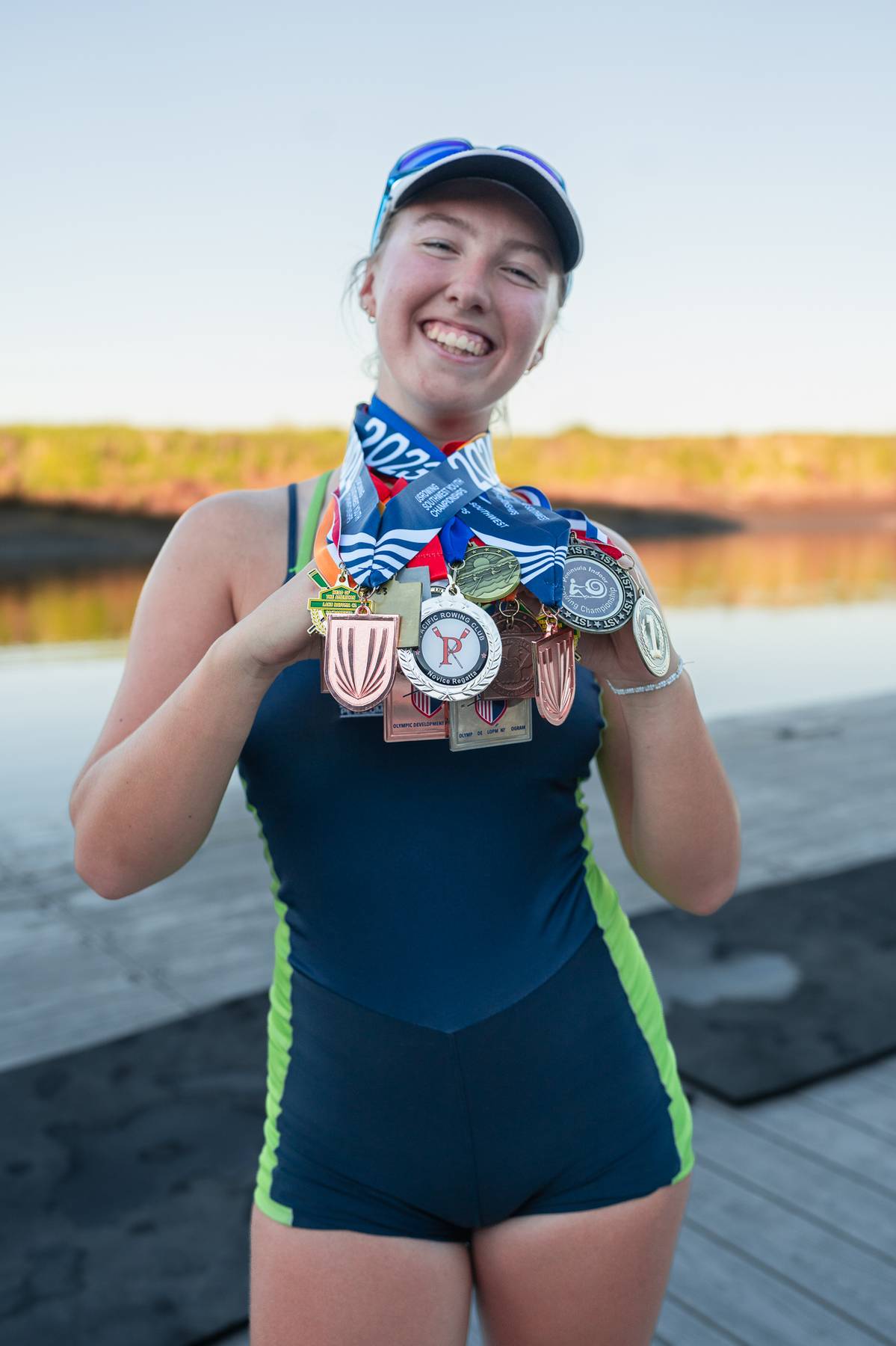 Senior athlete celebrating a rowing championship win